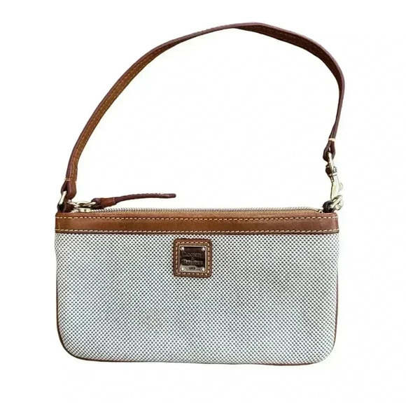 Dooney & Bourke Linen Large Slim Wristlet Wallet Purse Blue/white Tweed Fabric - Picture 1 of 7
